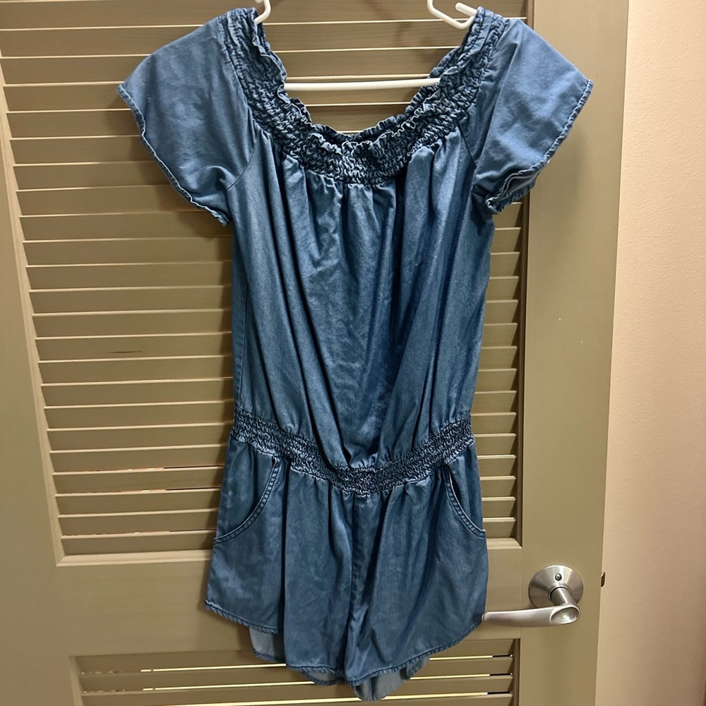 Denim romper off the shoulder